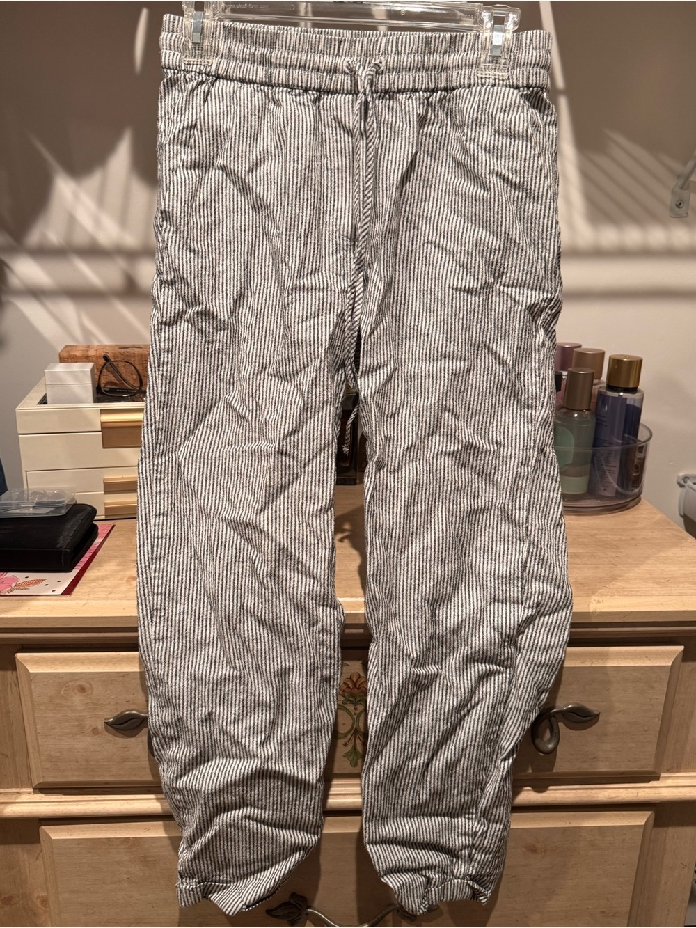 J. Crew Men's Black & White Pinstripe Drawstring Joggers
